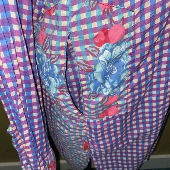 Lisa Corti Milano women M Longsleeve plaid floral print t-shirt dress - Picture 4 of 11